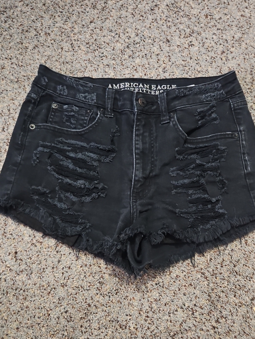 American Eagle Outfitters Black Distressed High-Rise Jean Shorts